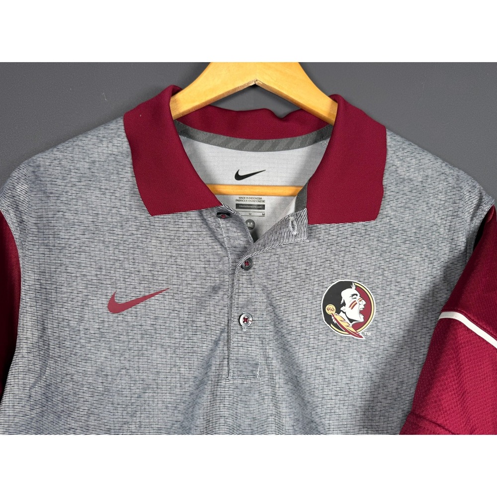 Nike Florida State Seminoles Dri-FIT Polo Shirt Mens Medium Grey Maroon FSU